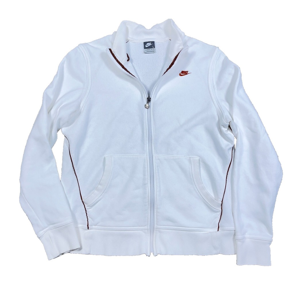 Vintage Y2K Nike‎ Track Suit Jacket Women Large White Orange Full Zip 2000s